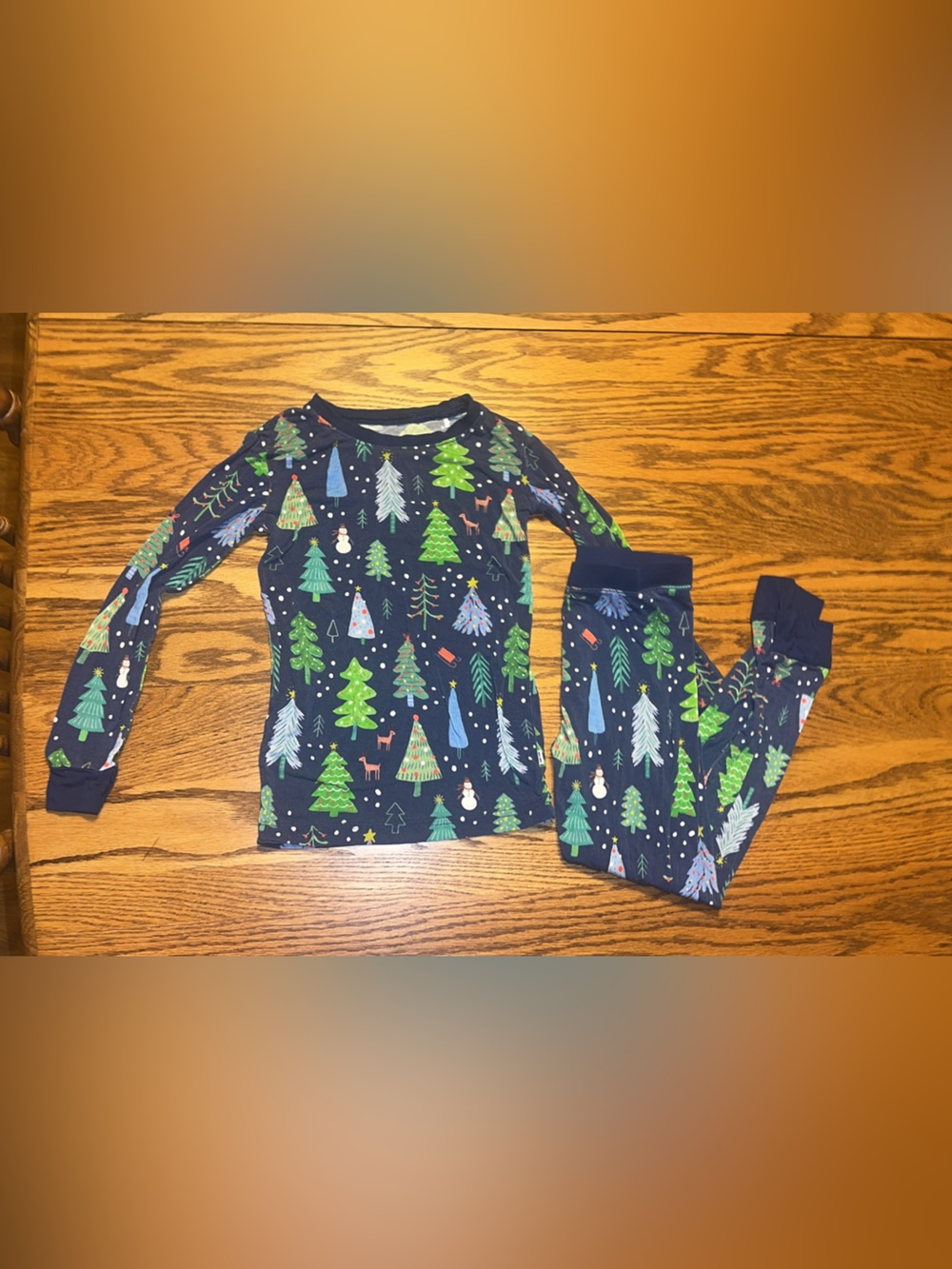 Little Sleepies Navy Long-Sleeve Holiday Tree Print set